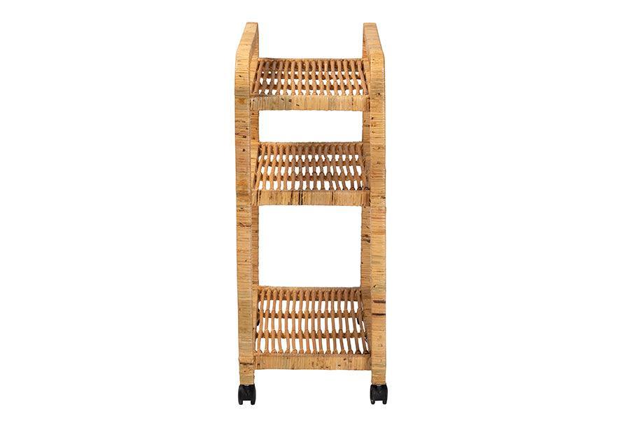 bali & pari Delphine Modern Bohemian Natural Rattan Kitchen Cart FredCo
