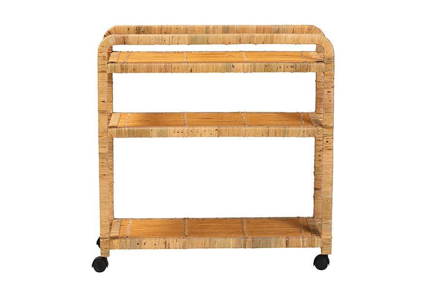 bali & pari Delphine Modern Bohemian Natural Rattan Kitchen Cart FredCo
