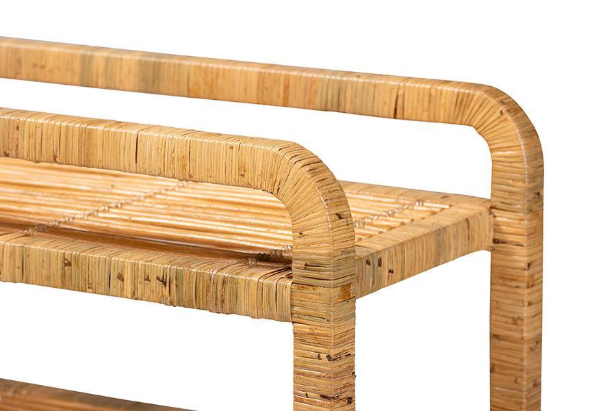 bali & pari Delphine Modern Bohemian Natural Rattan Kitchen Cart FredCo