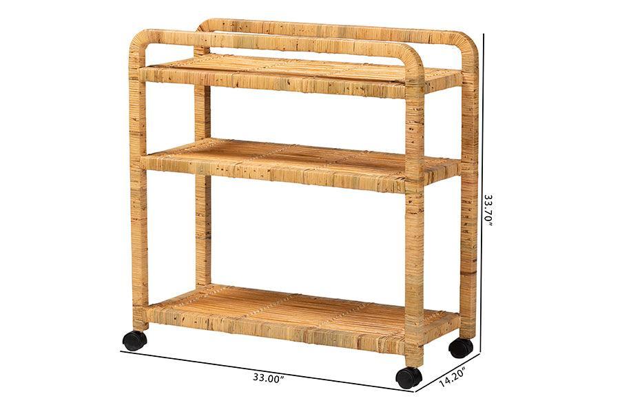 bali & pari Delphine Modern Bohemian Natural Rattan Kitchen Cart FredCo