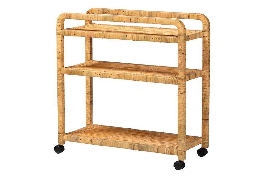 bali & pari Delphine Modern Bohemian Natural Rattan Kitchen Cart FredCo