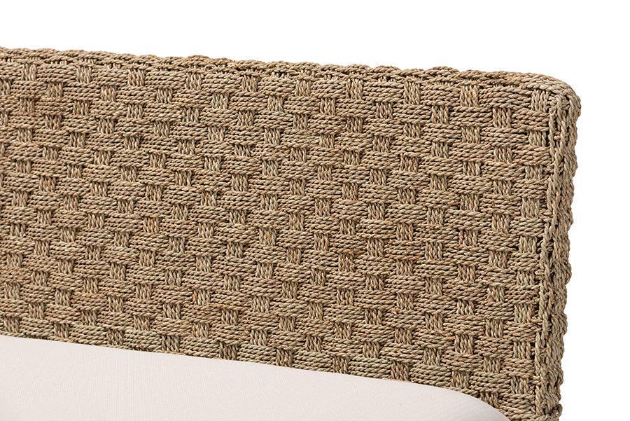 bali & pari Denver Modern Bohemian Natural Seagrass and Acacia Wood 2-Piece Dining Nook Banquette Set FredCo