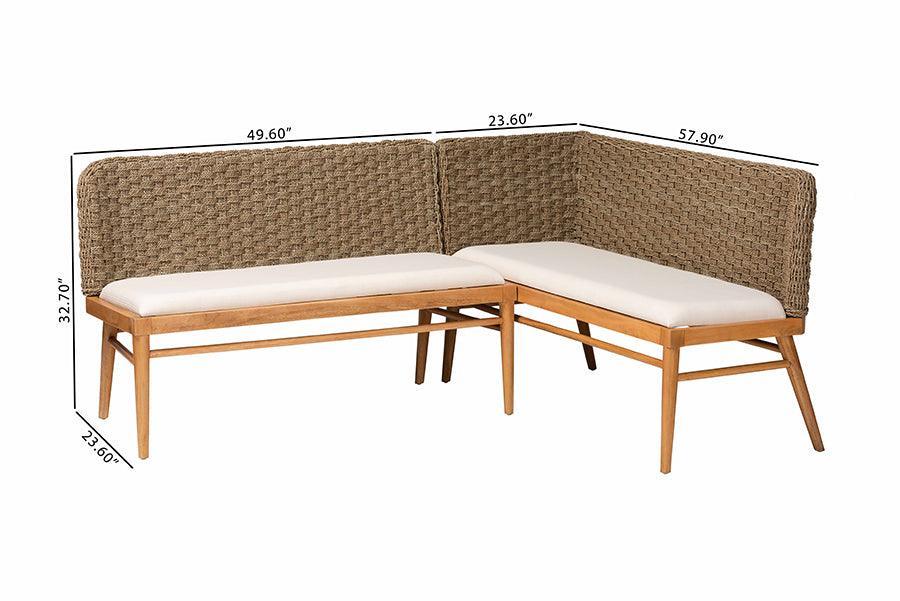 bali & pari Denver Modern Bohemian Natural Seagrass and Acacia Wood 2-Piece Dining Nook Banquette Set FredCo