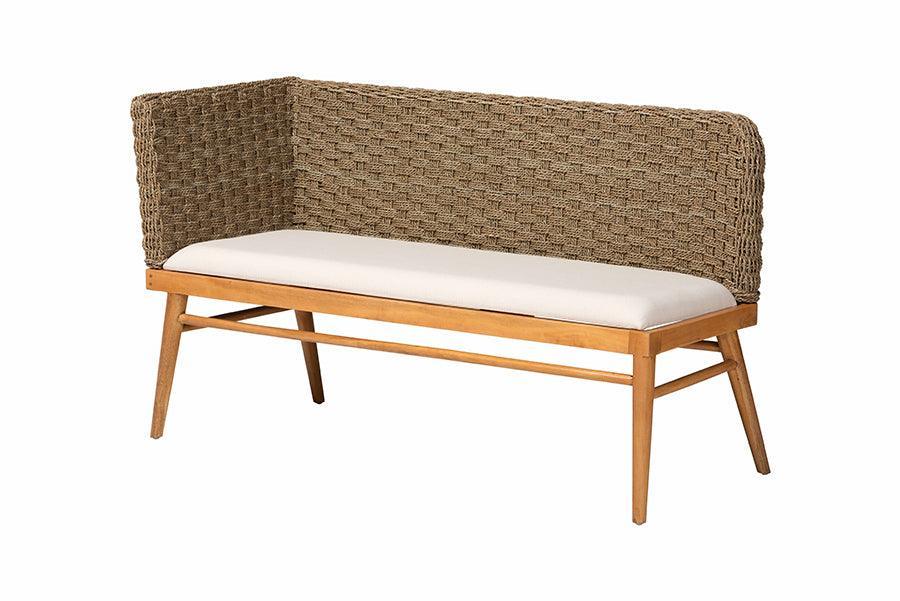 bali & pari Denver Modern Bohemian Natural Seagrass and Acacia Wood 3-Piece Dining Nook Set FredCo