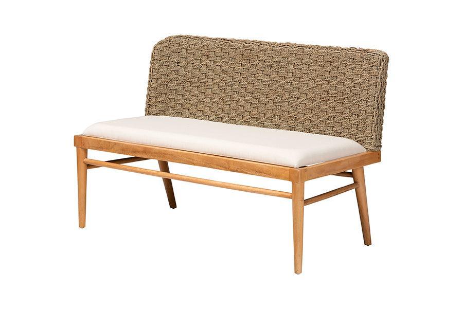 bali & pari Denver Modern Bohemian Natural Seagrass and Acacia Wood 3-Piece Dining Nook Set FredCo