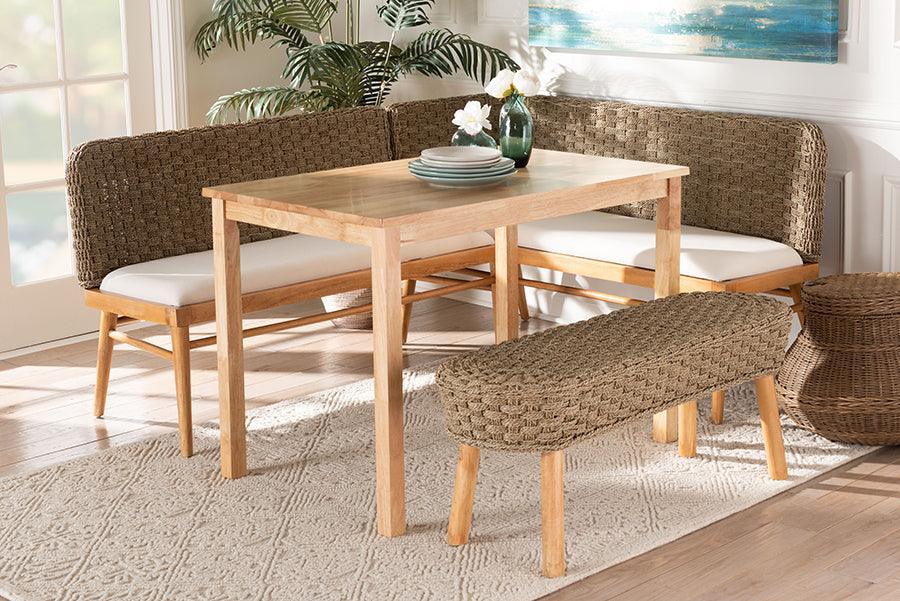 bali & pari Denver Modern Bohemian Natural Seagrass and Acacia Wood 4-Piece Dining Nook Set FredCo