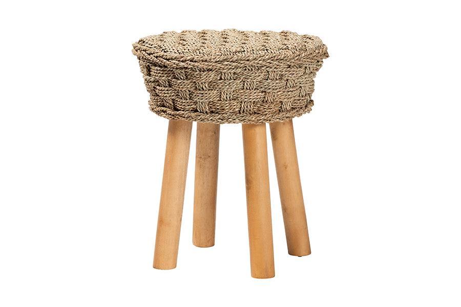 bali & pari Denver Modern Bohemian Natural Seagrass and Acacia Wood 5-Piece Dining Nook Set FredCo