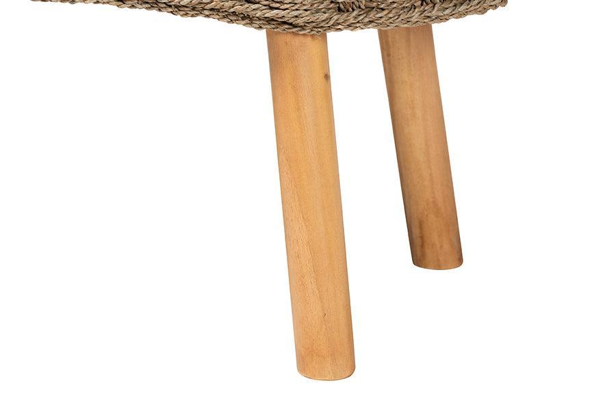 bali & pari Denver Modern Bohemian Natural Seagrass and Acacia Wood Accent Bench FredCo