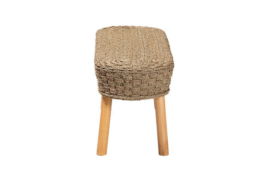 bali & pari Denver Modern Bohemian Natural Seagrass and Acacia Wood Accent Bench FredCo