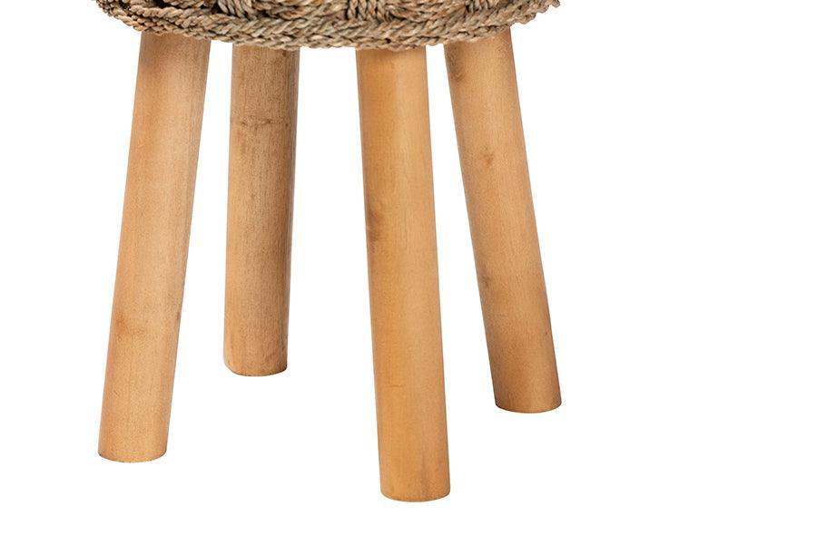 bali & pari Denver Modern Bohemian Natural Seagrass and Acacia Wood Stool FredCo