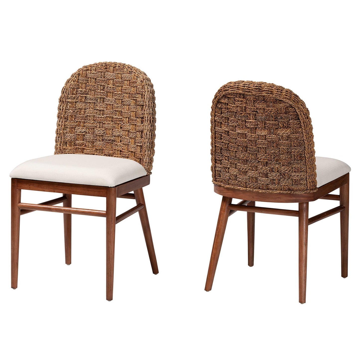 bali & pari Denver Modern Bohemian Walnut Brown Finished Acacia Wood and Seagrass 2-Piece Dining Chair Set FredCo