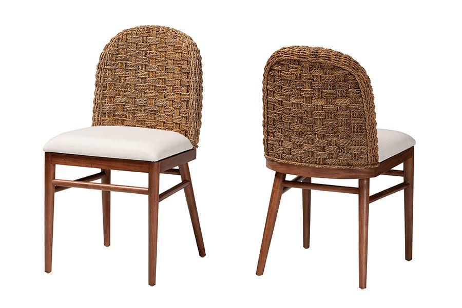 bali & pari Denver Modern Bohemian Walnut Brown Finished Acacia Wood and Seagrass 2-Piece Dining Chair Set FredCo