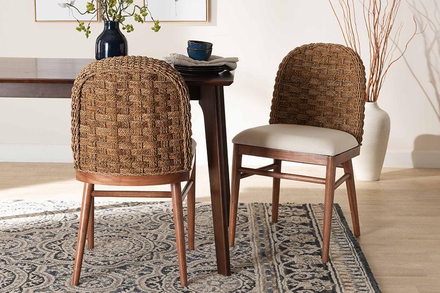 bali & pari Denver Modern Bohemian Walnut Brown Finished Acacia Wood and Seagrass 2-Piece Dining Chair Set FredCo