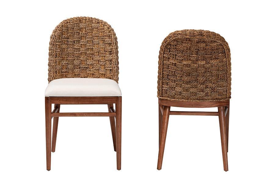 bali & pari Denver Modern Bohemian Walnut Brown Finished Acacia Wood and Seagrass 2-Piece Dining Chair Set FredCo