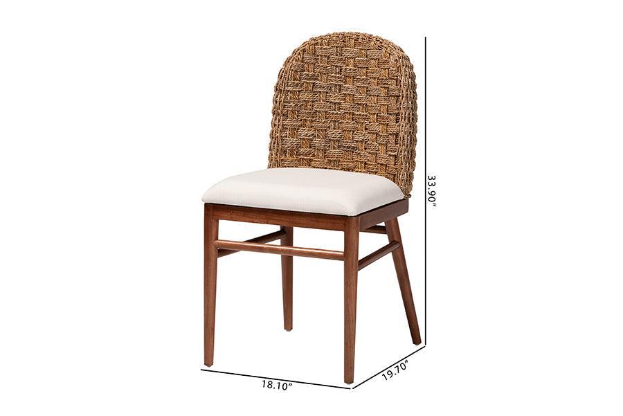 bali & pari Denver Modern Bohemian Walnut Brown Finished Acacia Wood and Seagrass 2-Piece Dining Chair Set FredCo