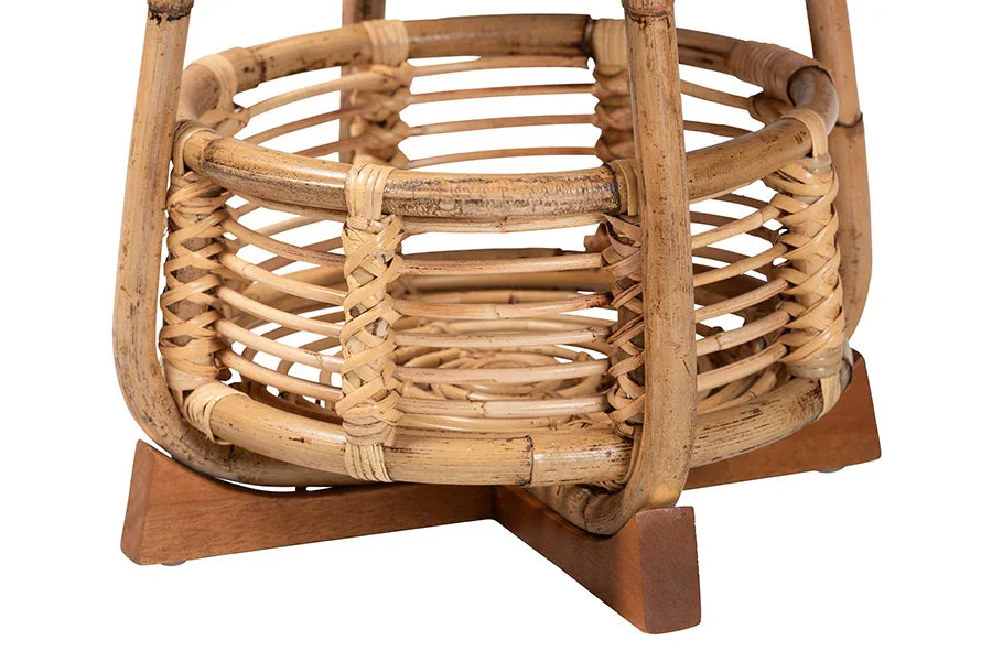 bali & pari Derenik Natural Rattan and Mahogany Wood End Table - Boho Accent Side Table with Woven Basket Base, Coastal Style Nightstand or Living Room Table FredCo