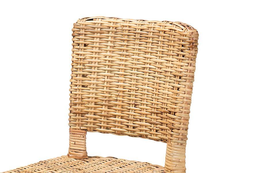 bali & pari Dermot Modern Bohemian Dark Brown Finished Wood and Natural Rattan 2-Piece Dining Chair Set FredCo