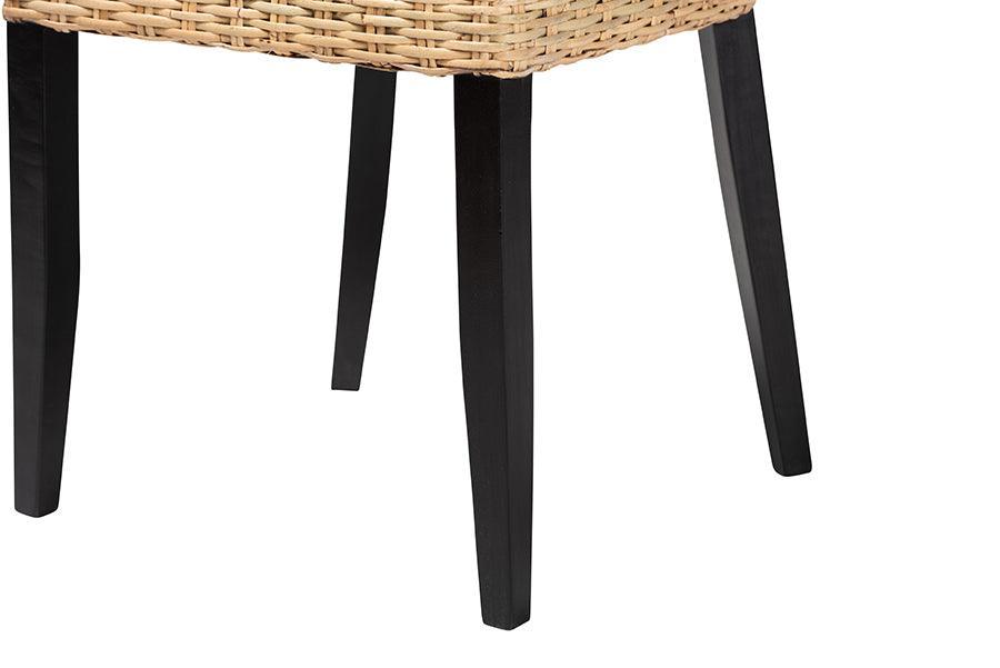 bali & pari Dermot Modern Bohemian Dark Brown Finished Wood and Natural Rattan 2-Piece Dining Chair Set FredCo
