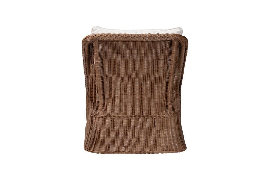 bali & pari Derris Bohemian Peanut Brown Braided Rattan 2-Piece Arm Chair and Footstool Set FredCo