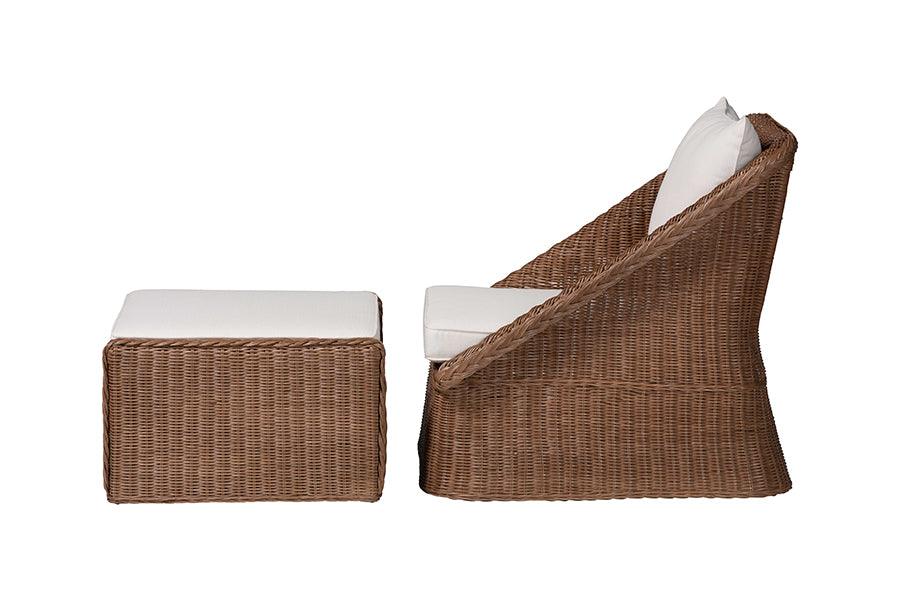 bali & pari Derris Bohemian Peanut Brown Braided Rattan 2-Piece Arm Chair and Footstool Set FredCo