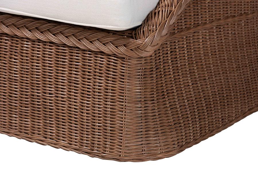 bali & pari Derris Bohemian Peanut Brown Braided Rattan 2-Piece Arm Chair and Footstool Set FredCo