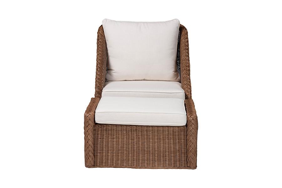 bali & pari Derris Bohemian Peanut Brown Braided Rattan 2-Piece Arm Chair and Footstool Set FredCo