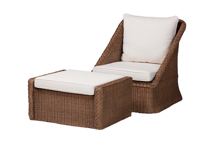 bali & pari Derris Bohemian Peanut Brown Braided Rattan 2-Piece Arm Chair and Footstool Set FredCo