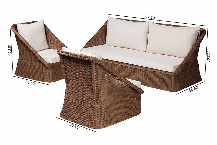 bali & pari Derris Bohemian Peanut Brown Braided Rattan 3-Piece Living Room Set FredCo