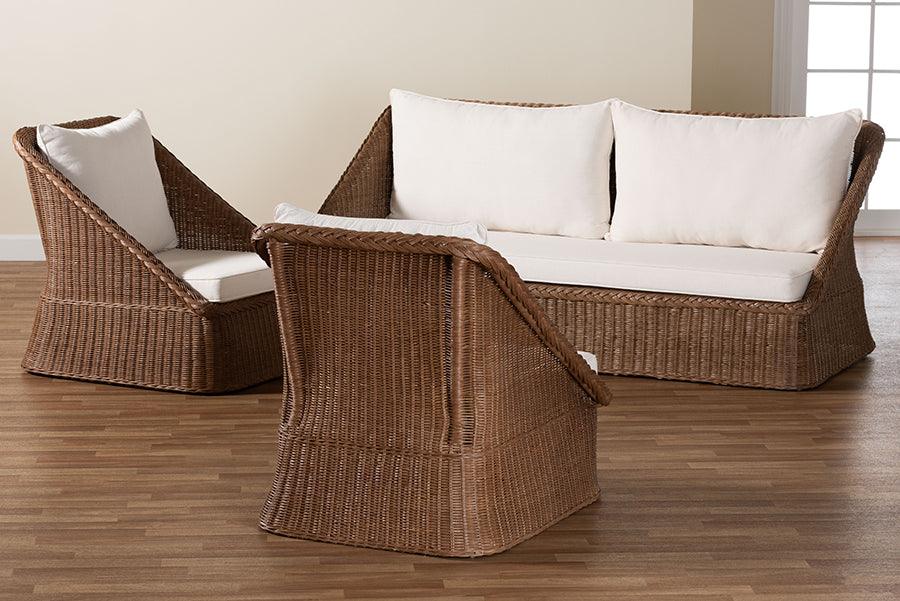 bali & pari Derris Bohemian Peanut Brown Braided Rattan 3-Piece Living Room Set FredCo