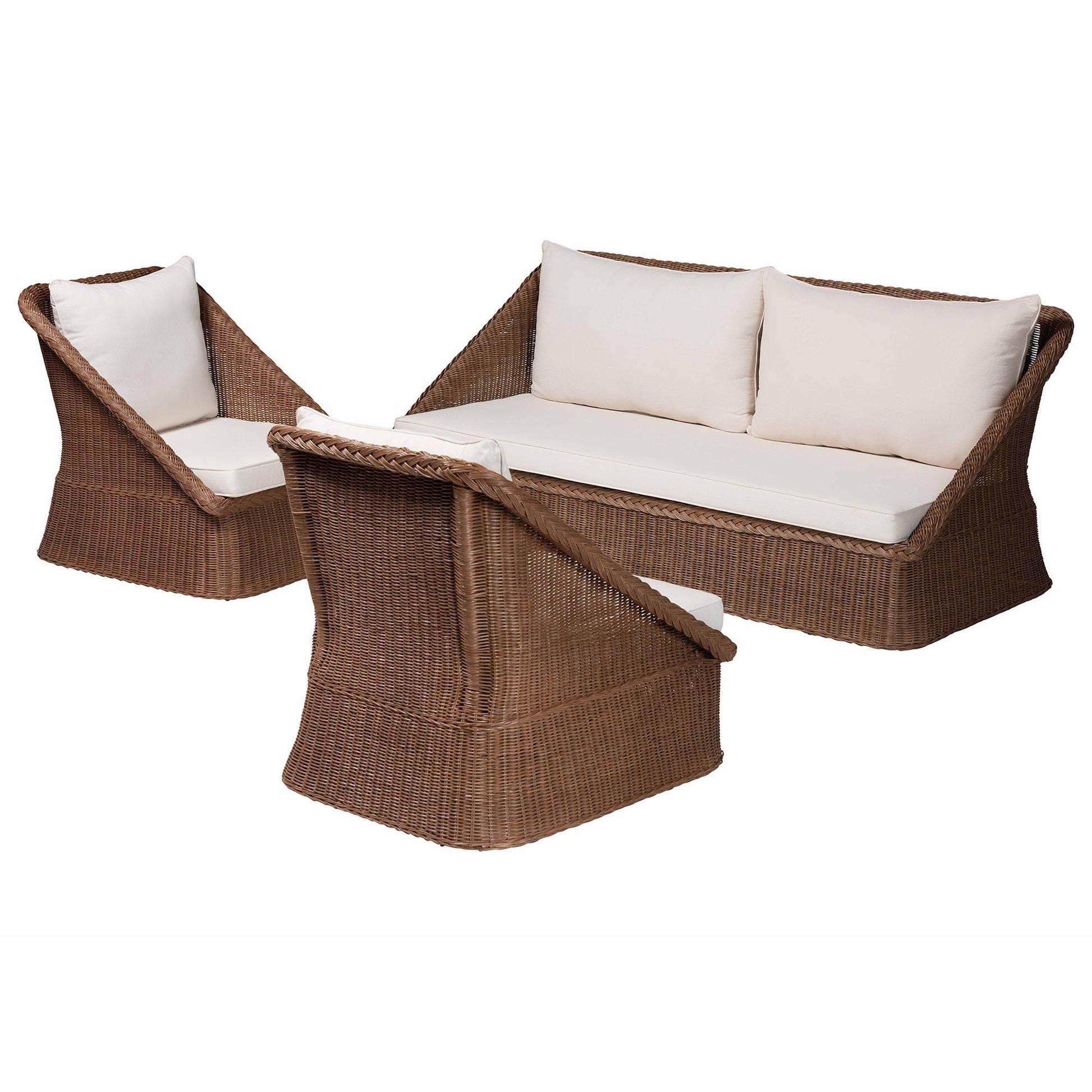 bali & pari Derris Bohemian Peanut Brown Braided Rattan 3-Piece Living Room Set FredCo