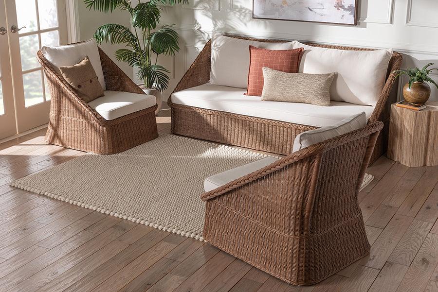 bali & pari Derris Bohemian Peanut Brown Braided Rattan 3-Piece Living Room Set FredCo
