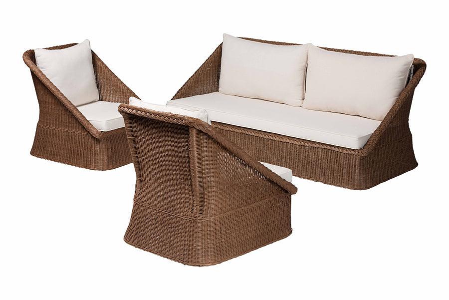 bali & pari Derris Bohemian Peanut Brown Braided Rattan 3-Piece Living Room Set FredCo