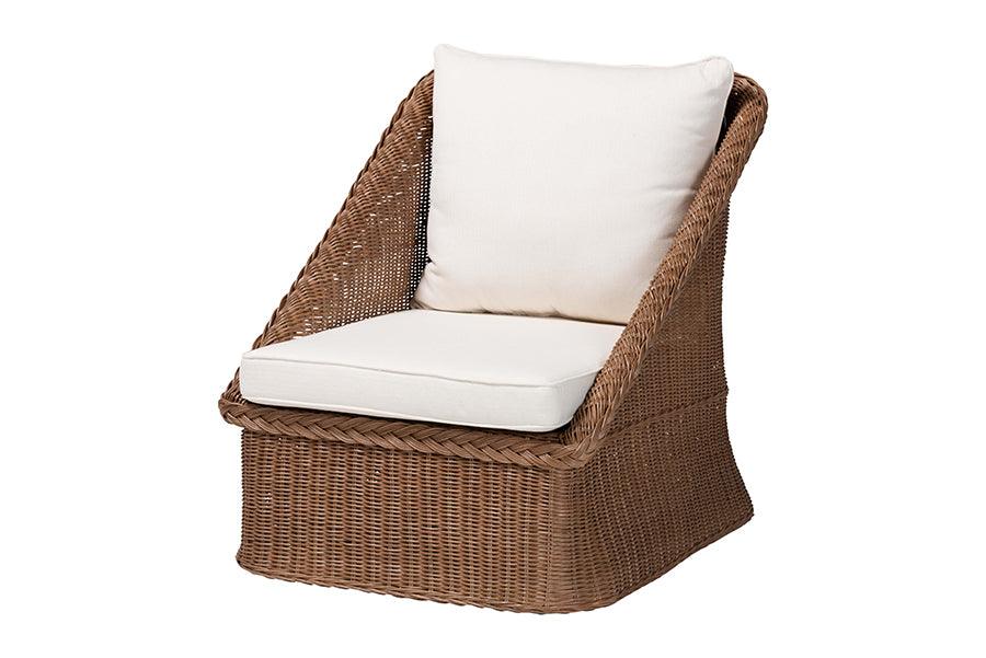bali & pari Derris Bohemian Peanut Brown Braided Rattan Arm Chair FredCo