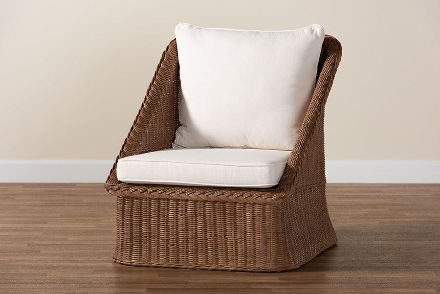 bali & pari Derris Bohemian Peanut Brown Braided Rattan Arm Chair FredCo