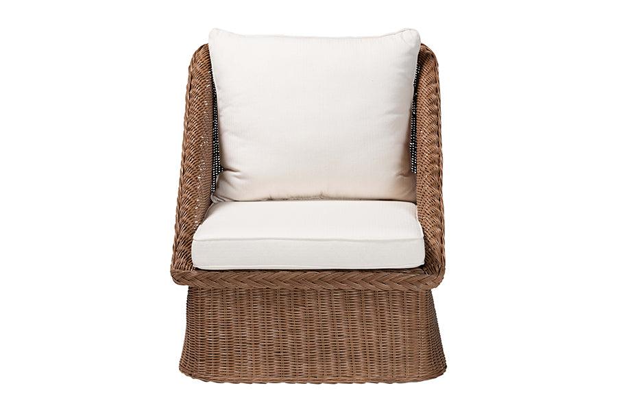 bali & pari Derris Bohemian Peanut Brown Braided Rattan Arm Chair FredCo