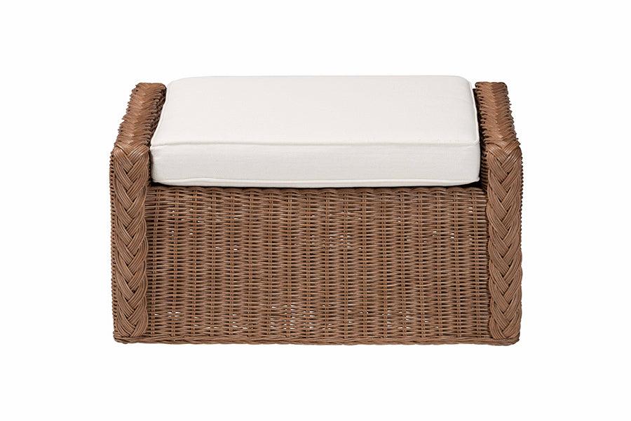 bali & pari Derris Bohemian Peanut Brown Braided Rattan Footstool FredCo