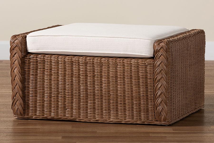 bali & pari Derris Bohemian Peanut Brown Braided Rattan Footstool FredCo
