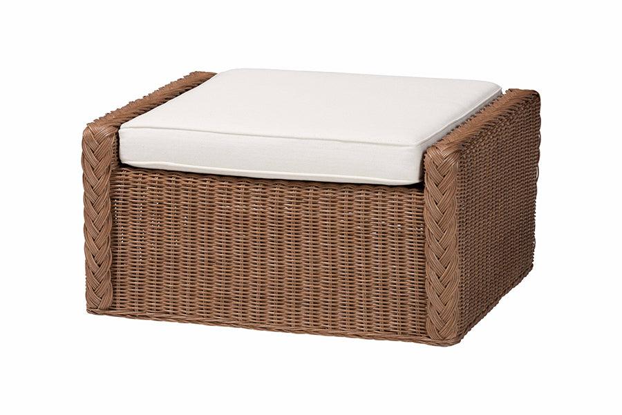 bali & pari Derris Bohemian Peanut Brown Braided Rattan Footstool FredCo