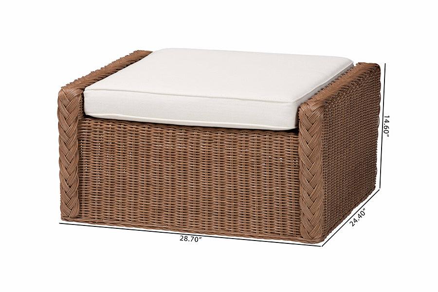 bali & pari Derris Bohemian Peanut Brown Braided Rattan Footstool FredCo