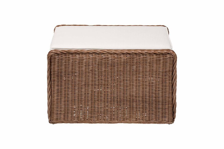bali & pari Derris Bohemian Peanut Brown Braided Rattan Footstool FredCo