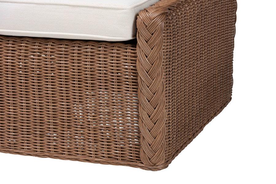 bali & pari Derris Bohemian Peanut Brown Braided Rattan Footstool FredCo