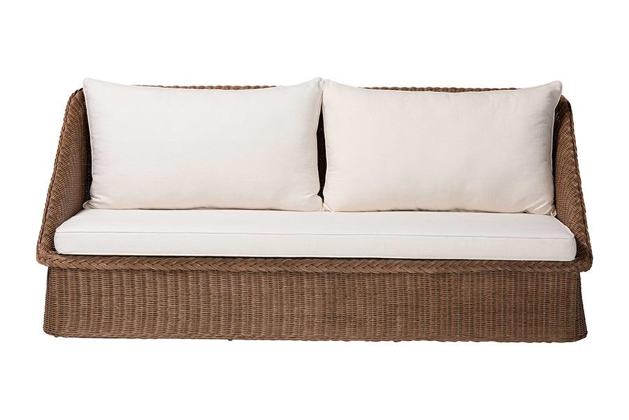bali & pari Derris Bohemian Peanut Brown Braided Rattan Sofa FredCo
