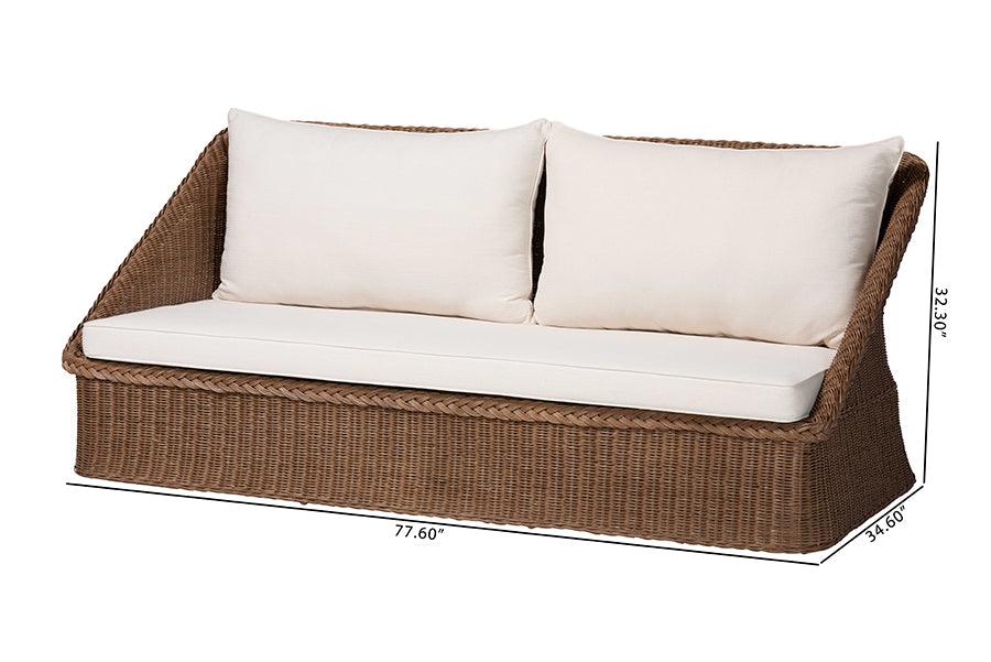 bali & pari Derris Bohemian Peanut Brown Braided Rattan Sofa FredCo