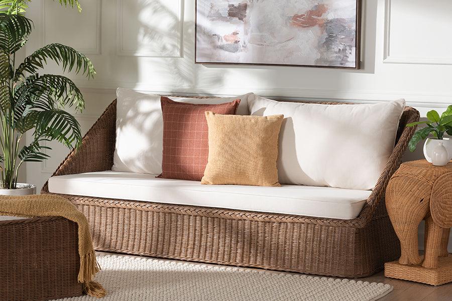 bali & pari Derris Bohemian Peanut Brown Braided Rattan Sofa FredCo