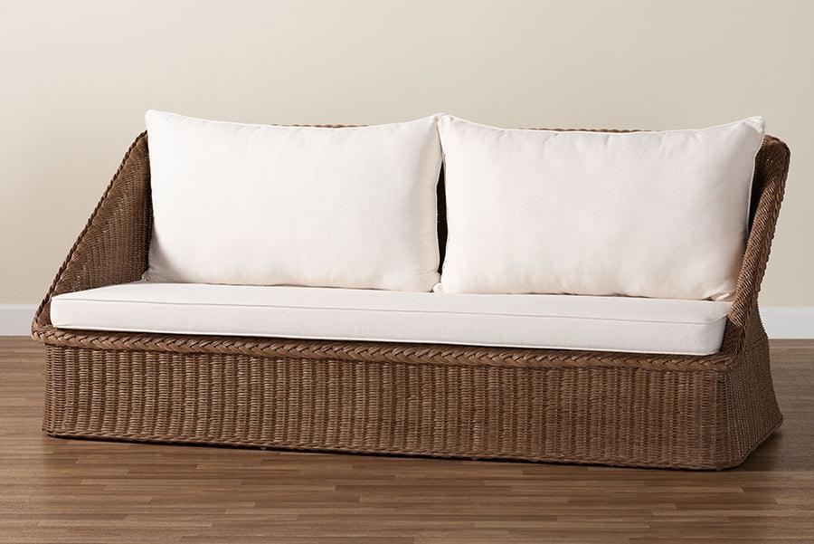 bali & pari Derris Bohemian Peanut Brown Braided Rattan Sofa FredCo