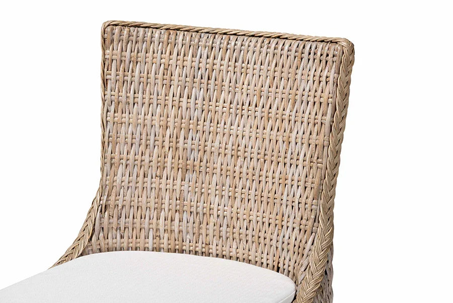 bali & pari Derris Natural Rattan Counter Stool with Cushion - Tall Wingback Stool with Solid Mango Wood Legs and Footrest, Boho Coastal Style for Kitchen Island or Dining Area Seating, Greywashed FredCo