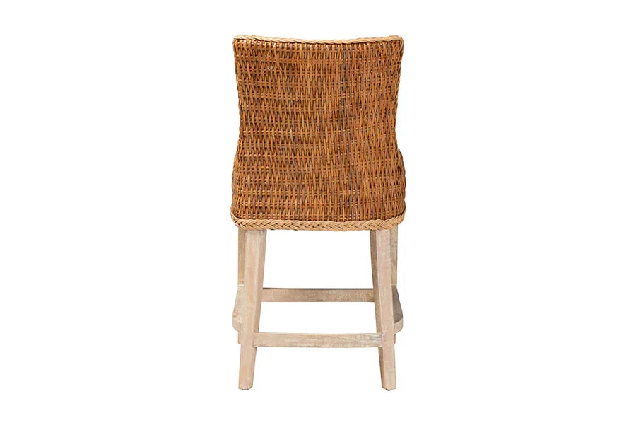 bali & pari Derris Natural Rattan Counter Stool with Cushion - Tall Wingback Stool with Solid Mango Wood Legs and Footrest, Boho Coastal Style for Kitchen Island or Dining Area Seating, Light Honey FredCo
