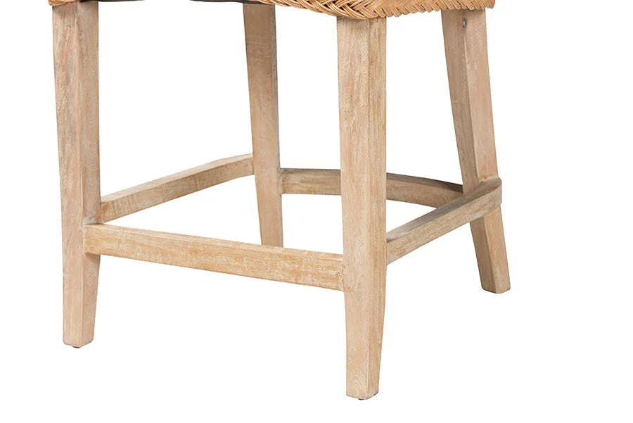 bali & pari Derris Natural Rattan Counter Stool with Cushion - Tall Wingback Stool with Solid Mango Wood Legs and Footrest, Boho Coastal Style for Kitchen Island or Dining Area Seating, Light Honey FredCo