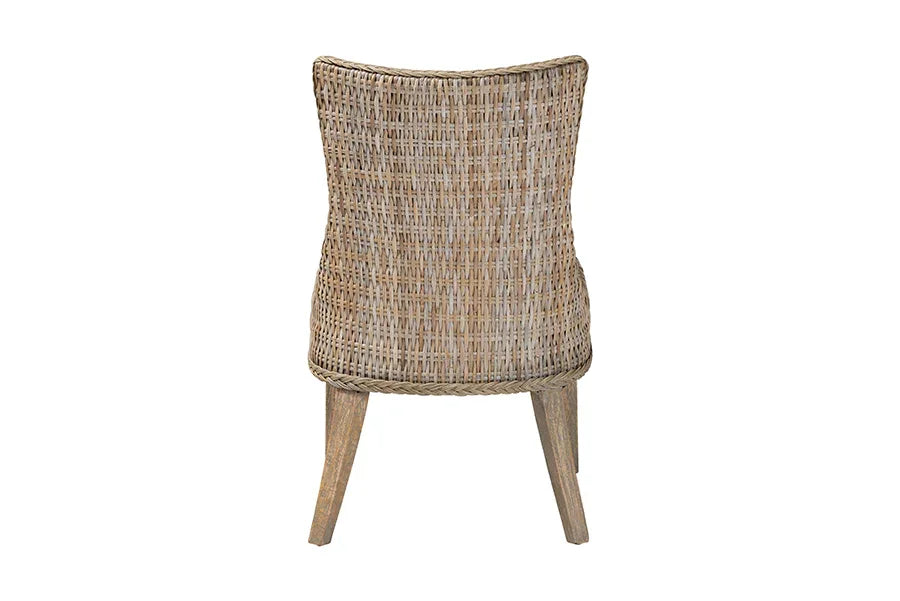 bali & pari Derris Natural Rattan Dining Chair with Cushion - Tall Wingback Side Chair with Solid Mango Wood Legs, Boho Coastal Style for Kitchen or Dining Room Seating, Greywashed FredCo