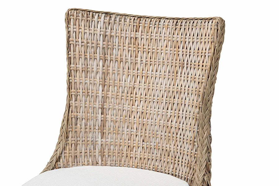 bali & pari Derris Natural Rattan Dining Chair with Cushion - Tall Wingback Side Chair with Solid Mango Wood Legs, Boho Coastal Style for Kitchen or Dining Room Seating, Greywashed FredCo